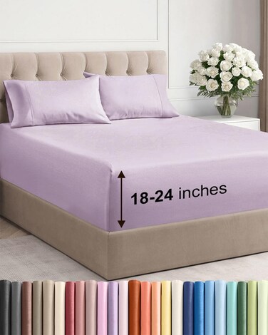 CGK Unlimited Cgk Extra Deep Twin Sheet Set - 4PC Cooling Sheets - Light Lavender
