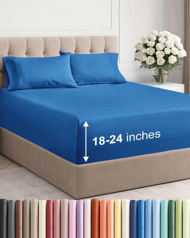 CGK Unlimited Cgk Extra Deep Twin Sheet Set - 4PC Cooling Sheets - Royal Blue