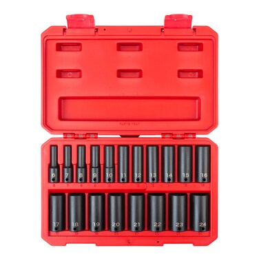 Tekton 3/8 Inch Drive Deep 6-Point Impact Socket Set, 19-Piece (6-24 Mm) - Case SID91303