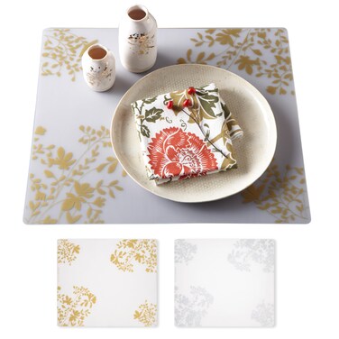 Modern-Twist 14 X 16 Rectangular Silicone Placemat, Jardin Print in Gold, 1 Count