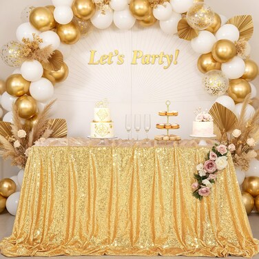 QueenDream Gold Sequin Tablecloth 50X80Inch Glitter Table Cloth Sequin Wedding Fabric