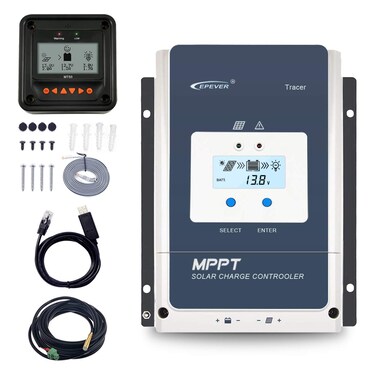 Epever 50A Mppt Solar Charge Controller 12V/24V/36V/48V Auto Max.PV 150V Input Negative Ground Solar Panel Charge Regulator with MT50 Remote Meter Temperature Sensor Rts & PC Communication Cable RS485