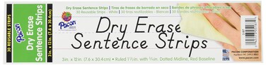 Pacon Dry Erase Sentence Strips, White, 1-1/2" X 3/4" Ruled, 3" X 12", 30 Strips