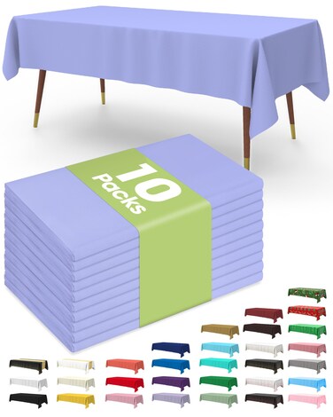 Pureegg Plastic Table Cloth Disposable 10 Pack, 54 X 108 Inch, Lavender