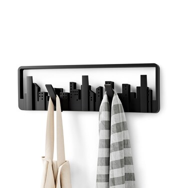 Umbra Skyline Coat Rack, Wall Mounted, 5 Retractable Hooks, Black