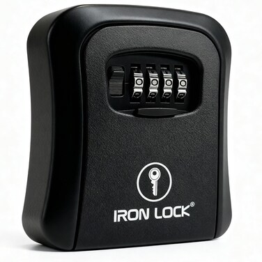 Iron Lock Medium Wall Mount Combination Key Lock Box, Outdoor (Black)