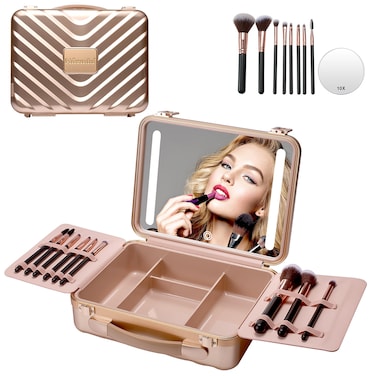 Mocado Travel Makeup Case with Mirror, Makeup Box with Brushes Divider
