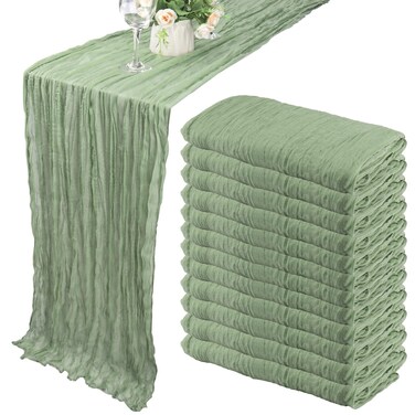 Fivenl 35X72 Inch Sage Green Cheesecloth Table Runner Fall Boho Wedding Decor