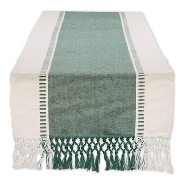 Dii Dobby Stripe Table Runner, 13X72 Dark Green &amp; Cream Background