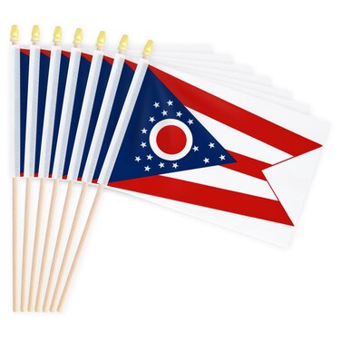 Geodurn 20 Pack Handheld Ohio Flags, Small Oh State Pride Mini Flags on Sticks