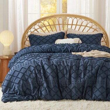 Bedsure Boho Tufted Navy Comforter Set, Farmhouse-Style Bedding Queen