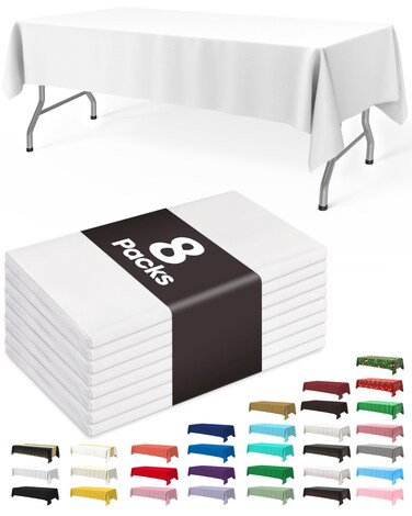 Pureegg Plastic Table Cloth Disposable 8 Pack 54 X 108 Inch, White