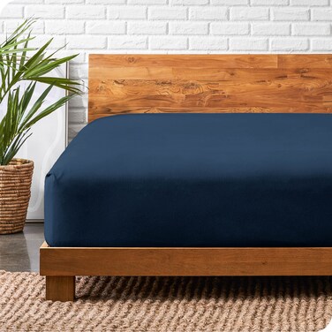 Bare Home Flannel Fitted Bottom Sheet 100% Cotton (Full, Dark Blue)