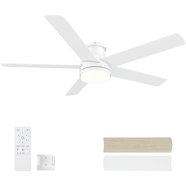 EasyNice 52 Inch White Flush Mount Ceiling Fan with Light and Remote