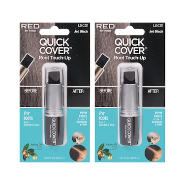 Red by Kiss Quick Cover Root Touch up Stick, Water-Resistant Temporary Gray Hair Concealer with Brush for Roots and Beard, Long-Lasting Coverage, Easy Application (2 Pack, Jet Black)