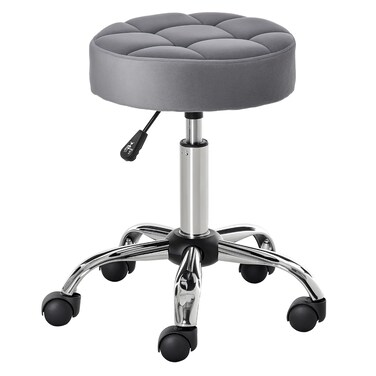 Homcom Round Rolling Stool, Height Adjustable Vanity Chair, Grey