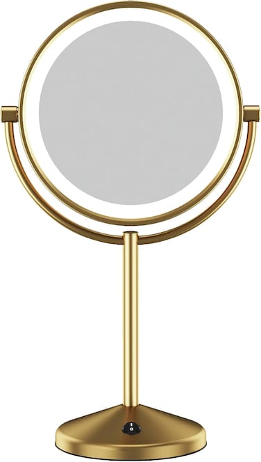 Conair Vanity Mirror, Lighted, LED, 1X/10X Magnifying, Brushed Brass