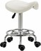 Homcom Rolling Saddle Stool, Pu Leather Adjustable Stool with Wheels, White