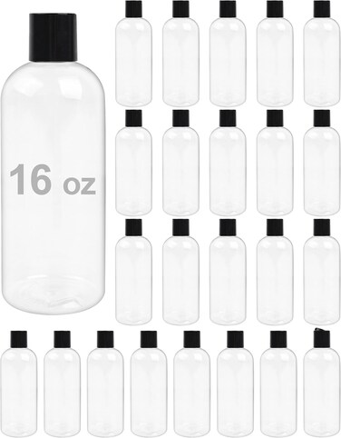Neendohome 16 Oz Clear Plastic Squeeze Empty Shampoo Bottles, 24-Pack