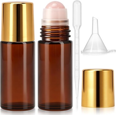 Mitinu 2 Pack 30ML Rose Quartz Roller Bottles for Essential Oils