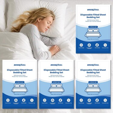 Breenhill 4 Pack Disposable Bed Sheets Fitted Sheet King Size