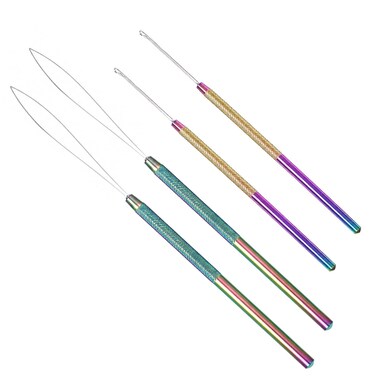 Alrhso 4 Pcs Hair Extension Loop Tool Needle Threader Micro Links Hair Kit