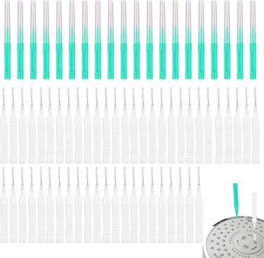 Lasuroa 70PCS Shower Head Cleaner Tool Kit, 2 Styles Small Hole Showerhead Cleaning Brushes & Multi-Size Picks for Bathroom Tiny Nozzle Gaps Deep Clean Unclogging Brush Set (Green, White)