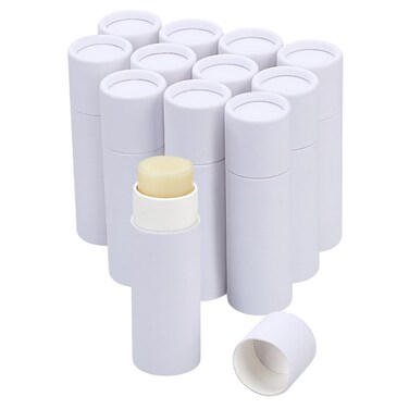 Ahandmaker 12 Pcs White Paperboard Lip Balm Tubes 0.3 Oz Empty Refillable Solid Perfume Lip Gloss Container for Diy Cosmetic Storage Travel Use Lip Gloss Chapstick Making