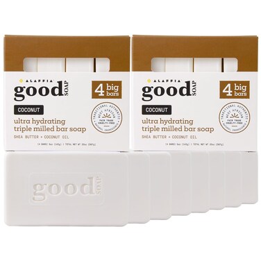 Alaffia Good Soap Bar Value Pack, Coconut, 8 Bars + Trial-Size Bar
