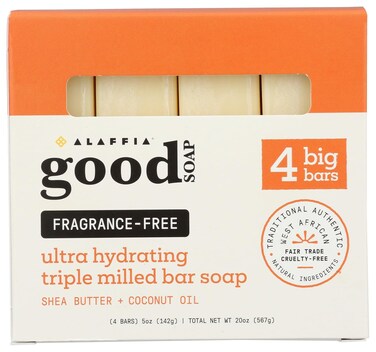 Alaffia Good Soap Unscented Shea Value Pack 4 Count, 5 Ounce