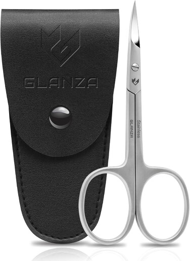 Glanza Cuticle Scissors Extra Fine Curved German Quality Eyebrow Eyelash Mustache