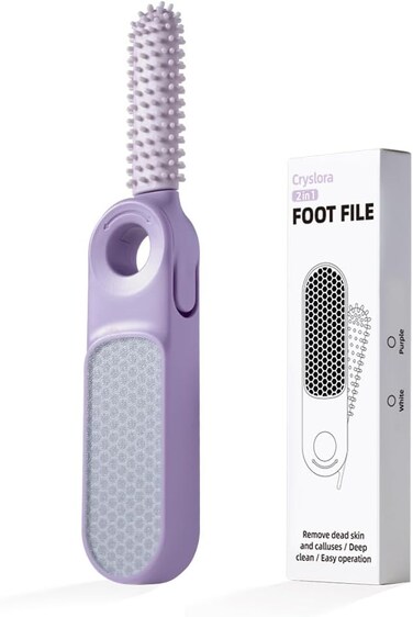 Cryslora Foot File Callus Remover, 2 in 1 Feet Pedicure Tool with Brush