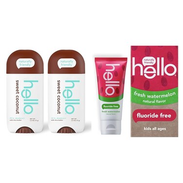 Hello Sweet Coconut Deodorant 2 Pack + Kids Watermelon Toothpaste Bundle