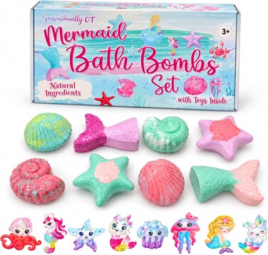 Sensationally OT Large Mermaid Bath Bombs Toys Inside, 8 Pack