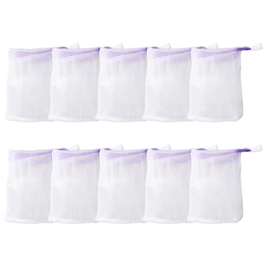 Leadigol 10PCS Face Cleansing Foaming Nets, Mesh Soap Pouch, Bubble Foam Double Layer Net Soap Sack Saver Pouch, White Pouch with Drawstring, Drawstring Holder Bags