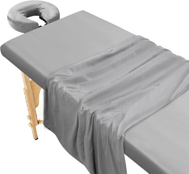 Springspirit Massage Table Sheets 3-Piece Set, Fitted Sheet/Flat/Face Cover, Grey