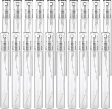 Bunhum Mini Spray Bottle, 20PCS 10ML Refillable Perfume Bottle Empty, Clear Plastic Bottles Atomizer, Sample Liquid Containers Fine Mist Spray Bottles for Perfume, Essential Oil Portable Bottle for