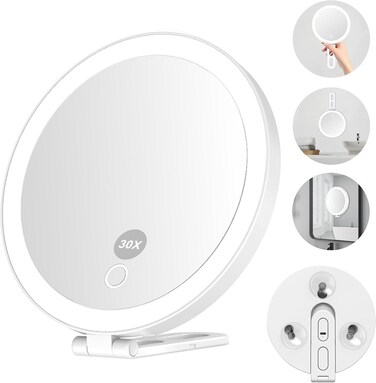 Mocado 30X Magnifying Mirror with Light, 6" Magnifying Mirror Suction Cup