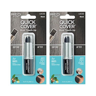 Red by Kiss Quick Cover Root Touch up Stick, Water-Resistant Temporary Gray Hair Concealer with Brush for Roots and Beard, Long-Lasting Coverage, Easy Application (2 Pack, Black)