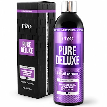 Rizo Pure Deluxe Spray Tan Solution, Coconut Dha Bronzing Solution - Professional Sunless Tanning Formula for Spray Tan Application, Fast-Drying Medium Glow, Vegan, 8 Fl Oz
