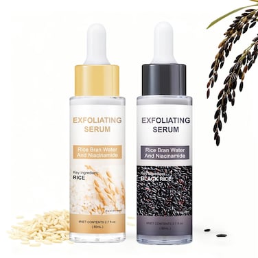 Roseye Black & White Rice Exfoliating Serum Set, 2.7 Floz - 2Pack