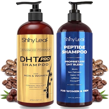 Shiny Leaf Hair Growth Shampoo Bundle, Dht Pro &amp; Peptide, Biotin, 2 X 16 Oz