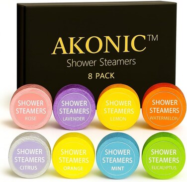 Akonic Shower Steamers Aromatherapy - 8 Pack, Strong Eucalyptus & Lavender, Home Spa Relaxation Gift Set