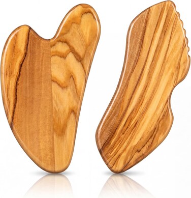 SiliFine 2 Pcs Olive Wood Gua Sha Tools for Face Natural Massager