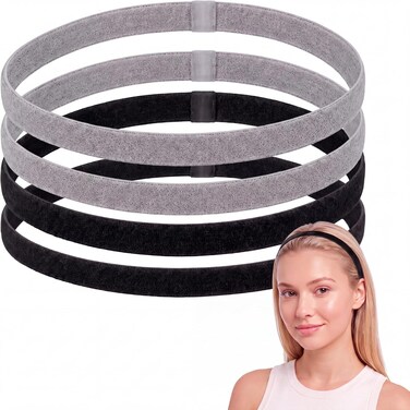 Sumind 4 Pcs Thin Non-Slip Sport Elastic Head Bands, Black, Grey