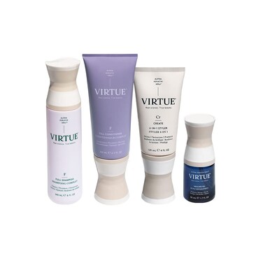 Virtue Essentials Set: Flourish Shampoo &amp; Conditioner, Oil &amp; Styler, 4 PC