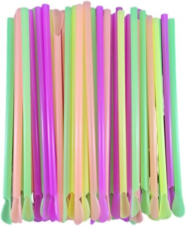 Bflcttbd 100PCS Snow Cone Straws Spoon Straws Plastic Spoon Straws Disposable Snow Cone Spoon Straws Disposable Slushie Straws with Spoon