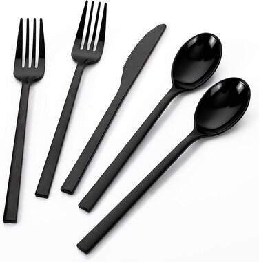 Joyido 150PCS Black Plastic Silverware - Disposable Cutlery for Halloween
