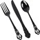 Joyido 150PCS Black Plastic Silverware Set Elegant for Halloween &amp; Wedding