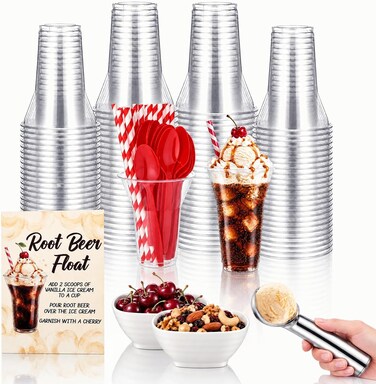 OBreezify 154 Pcs 12OZ Root Beer Float Cups Set with Red Spoons and Straws
